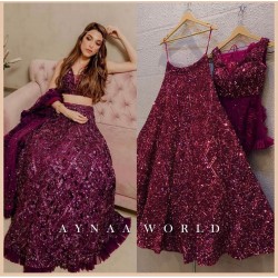 Velvet fabric wine color sequence work lehenga